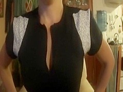 Sexy babe strips and does blowjob