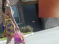 Adorable lady in funny panties got in public upskirt