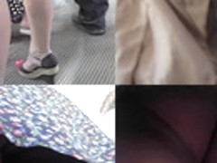 Upskirt vid made in public shows redhead in g-string