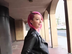 Pink hair slut flashing in public