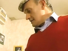 Young french blonde jerks off old mature cock