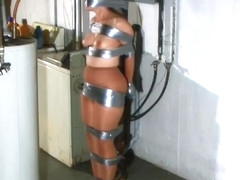 Duct Tape Bondage Naked To A Pole