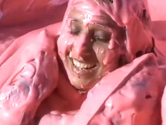 girl bath in slime with clothes