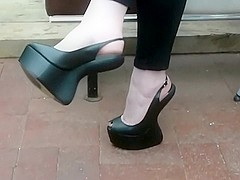 7 inch Platform Heel less Sling back Peep toe Wedge Heels