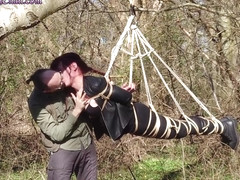 Shibari Suspended Girl Bound In A Public Forest!