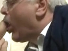 Silver daddy working a big uncut glory hole cock...