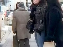 My dark-haired excited wife flahes her goodies in public
