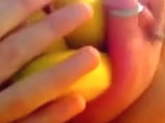 3 bananas stretching my swollen pierced cunt