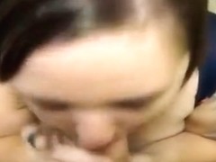 Hot girl spits on her bf's cock, deepthroat it and gets a facial.