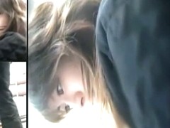 Asian brunette in a bookstore upskirt triple screen voyeur video