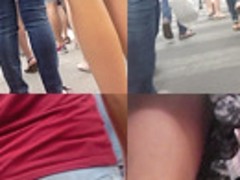 Hot upskirt porn with slim blonde in a public place