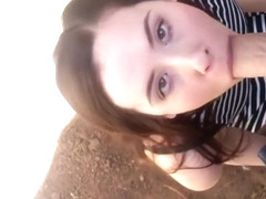 Cutie Eats Cum Outdoors POV